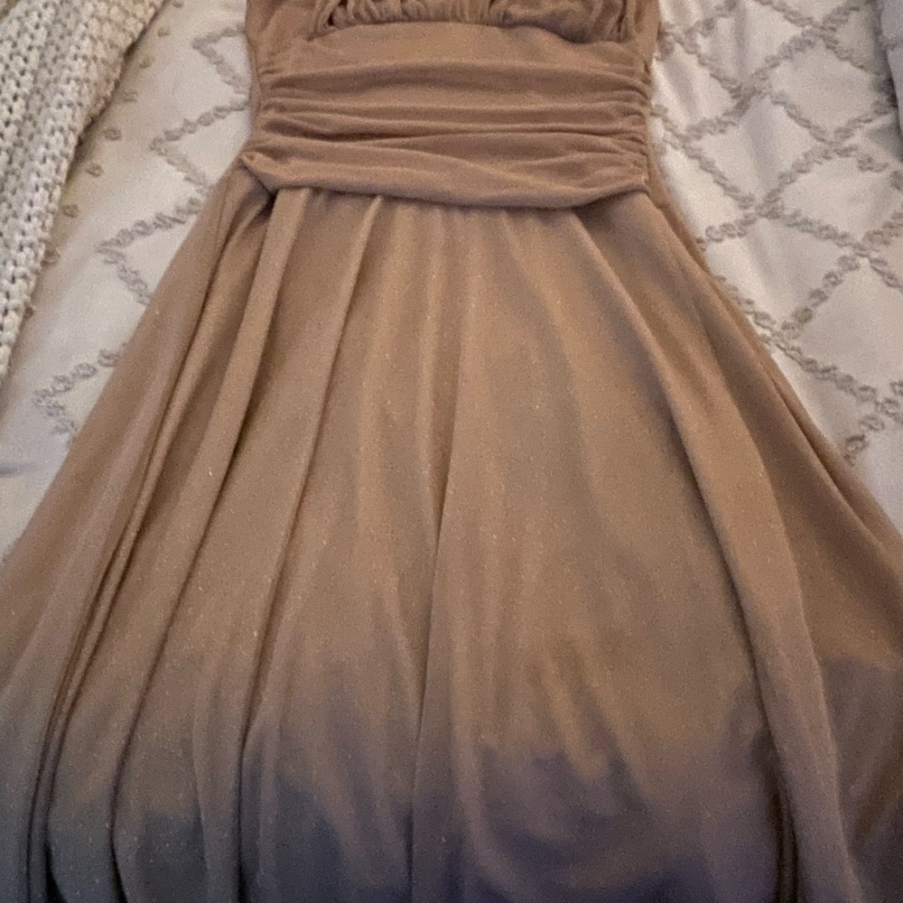 Elegant Gold/Tan Halter Evening Gown